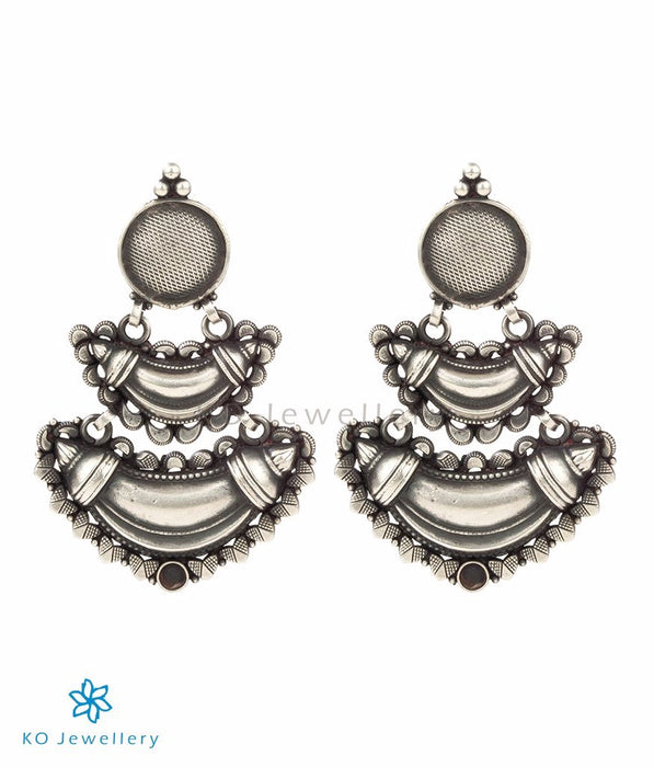 Handcrafted antique temple earrings in oxidised silver