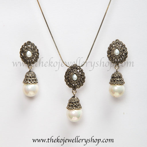 Buy online hand crafted silver pearl Pendant Set for women