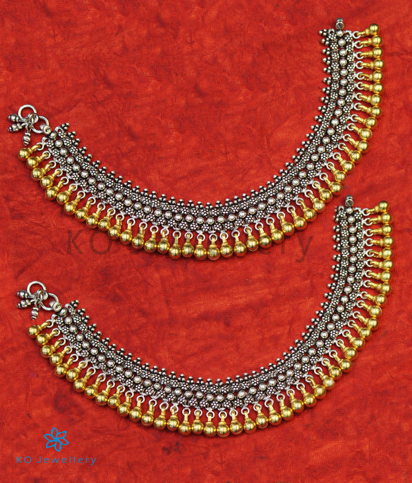 The Kamya Silver Bridal Anklets (Two-tone)