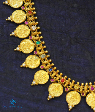 The Vagmi Silver Navratna Lakshmi Kasumala Coin Necklace (Short)