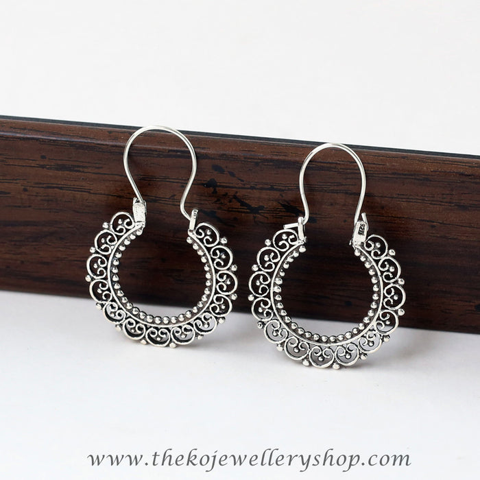 Handcrafted silver hoop earrings for women