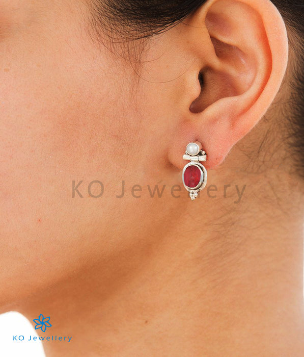 The Nidhi Silver Gemstone Earrings-Red