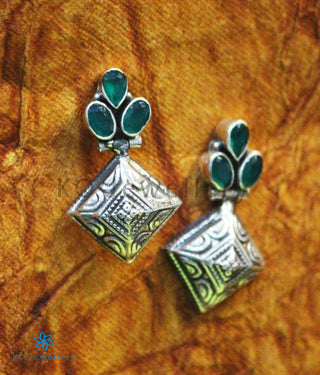The Rangoli Silver Gemstone Earrings (Green)