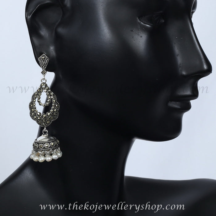 White pearl silver jhumka shop online party wear