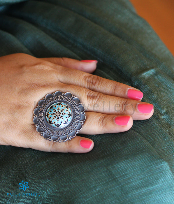 The Rashmika Silver Meenakari Finger Ring