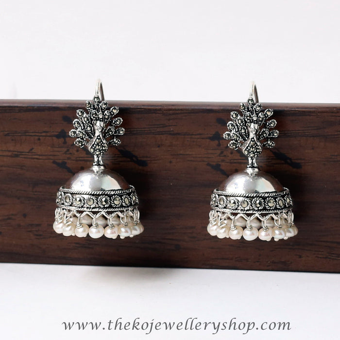 silver peacock jhumka for women 