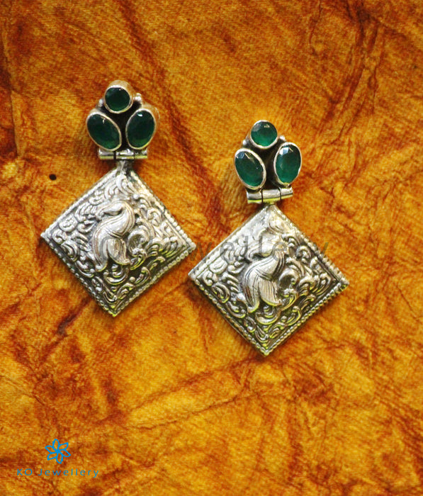 The Ahidvis Silver Peacock Gemstone Earrings (Green)