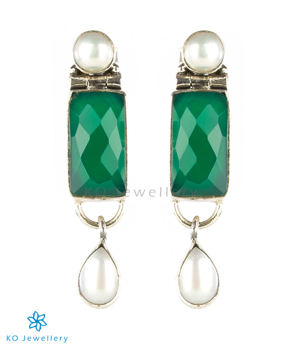 Deep green lapis lazuli and onyx earrings online shopping India