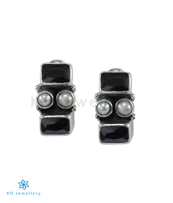The Marva Silver Gemstone Earrings (Black)