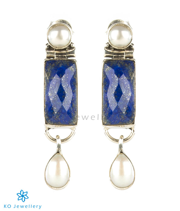 Dark blue lapis lazuli and pearl earrings online shopping India