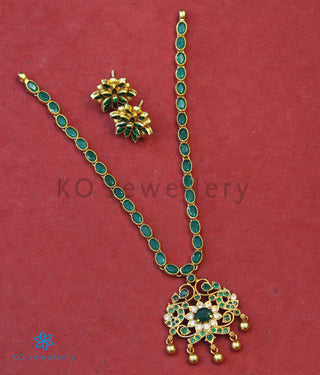 The Vashist Silver Kempu Necklace (Green)