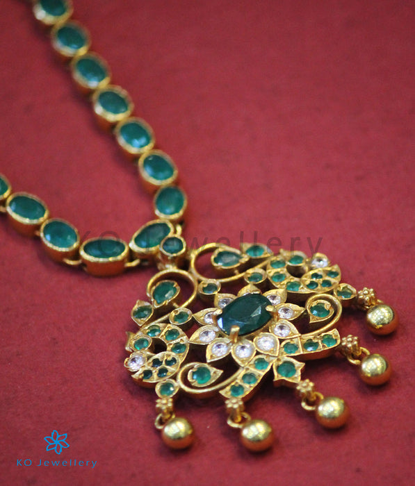 The Vashist Silver Kempu Necklace (Green)