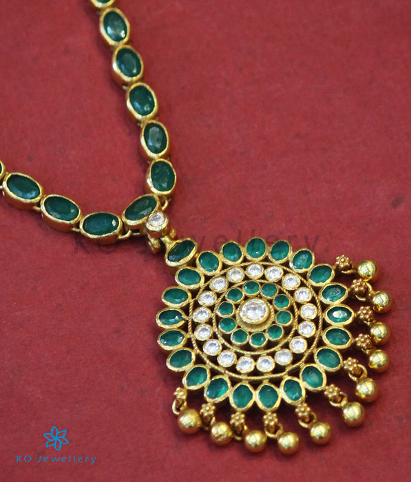 The Harini Silver Kempu Necklace (Green)
