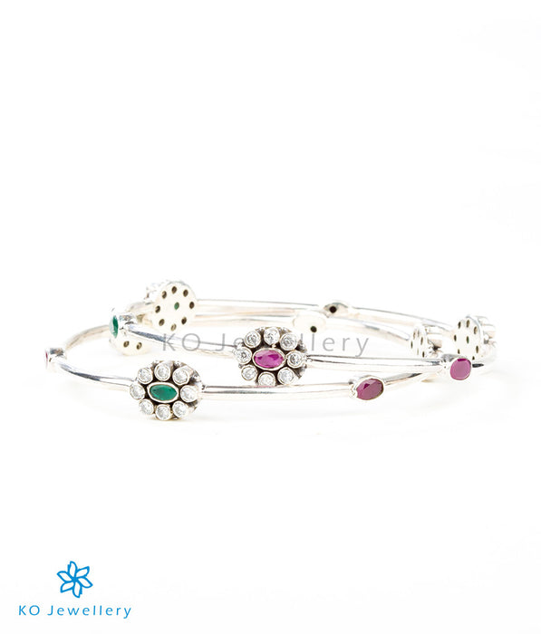 Dainty pink, green and white cubic zirconia silver bangles online