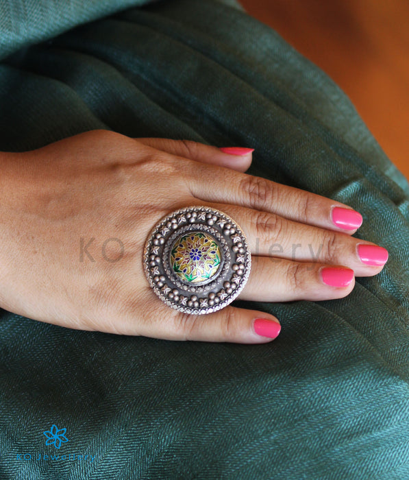 The Chittara Silver Meenakari Finger Ring