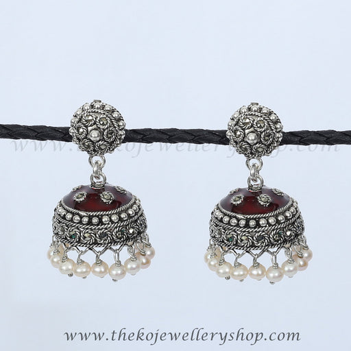 Red collection jhumka silver pearl jewelry buy online