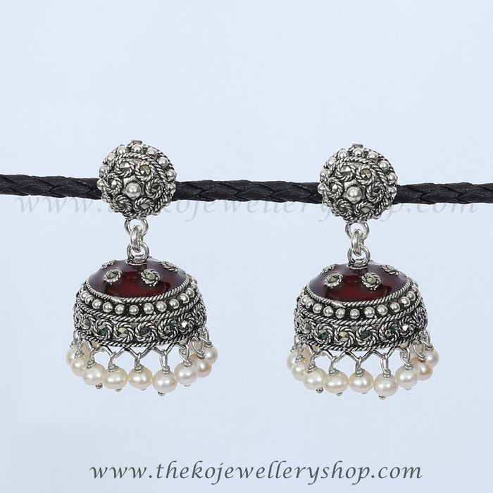 Red collection jhumka silver pearl jewelry buy online
