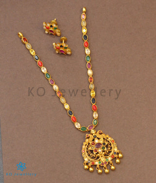 The Sachi Silver Peacock Navaratna Necklace