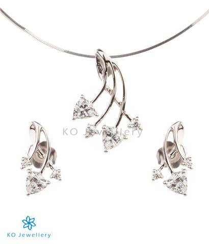 contemporary work wear jewellery set in silver and white zircon online