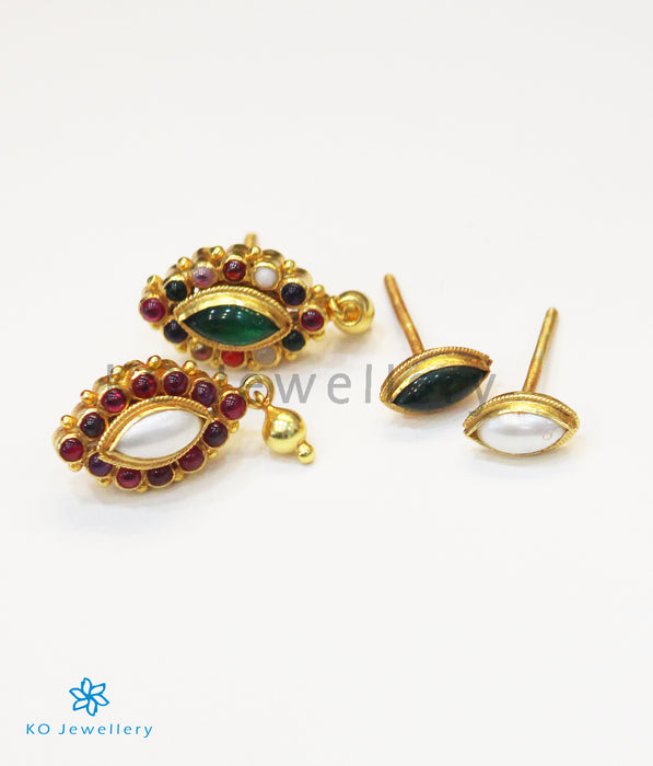 The Dviguna Silver Reversible Earrings(Navratna)