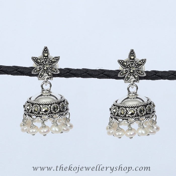 Pearl jewelry pure silver jhumka shop online
