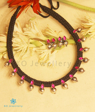 The Pahal Silver Choker Necklace (Red/Oxidised)