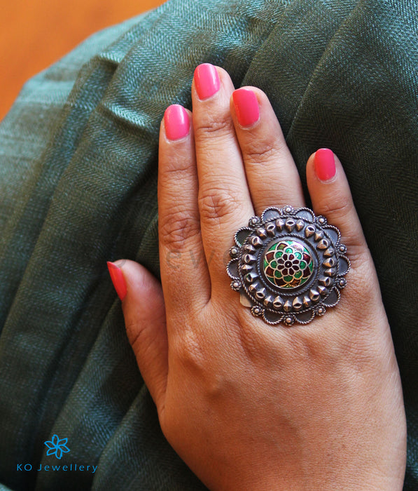 The Pranith Silver Meenakari Finger Ring