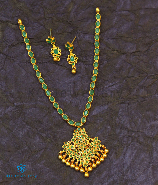 The Anila Silver Kempu Necklace(Green)