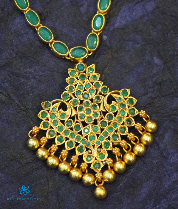 The Anila Silver Kempu Necklace(Green)