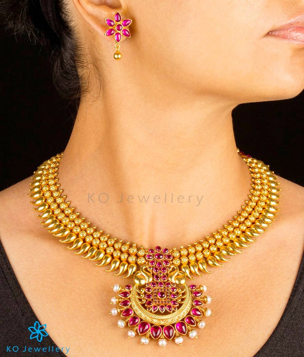 Gold dipped temple jewellery necklace set with guarantee