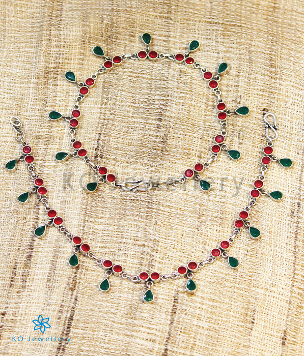 The Anahita Silver Gemstone Anklets (Red/Green)