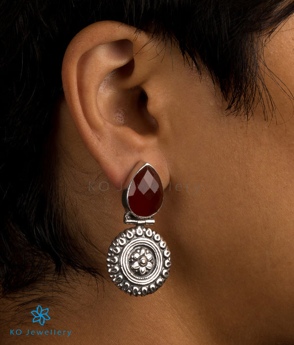 The Bhramara Silver Earrings(Red)