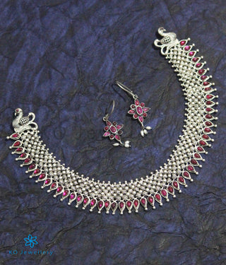 The Hamsa Silver Kempu Necklace (Oxidised)