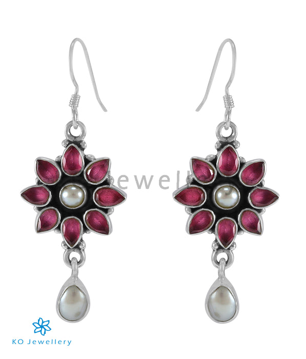 The Ishita Silver Gemstone Earrings (Red/Pearl)
