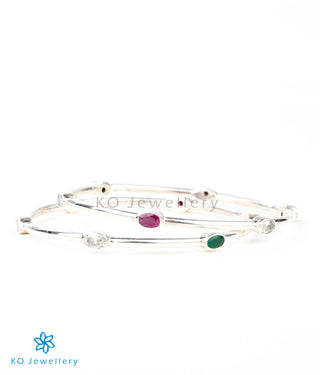 Red green silver gemstone bangles in contemporary design
