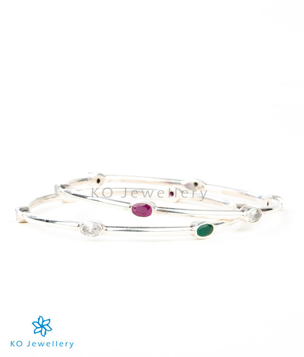 Red green silver gemstone bangles in contemporary design