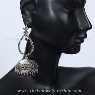 Now trending pure silver red beads jhumka buy online