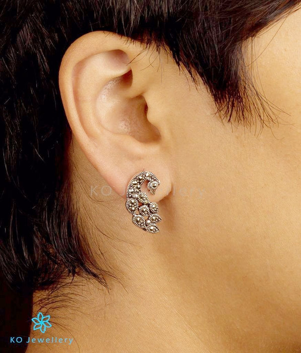The Hritvi Silver Peacock Earrings