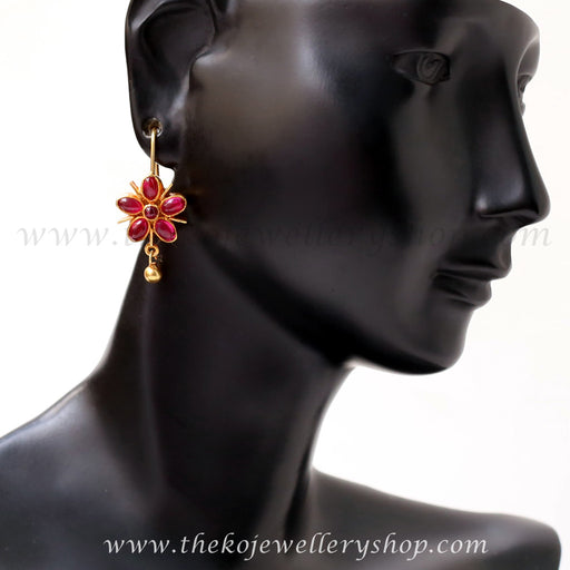 Silver Stunning Red Stones Kids Flower Earring