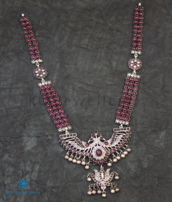 The Tejas Silver Peacock Kempu Necklace (Oxidised)