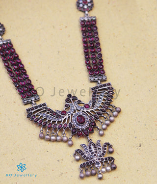 The Tejas Silver Peacock Kempu Necklace (Oxidised)