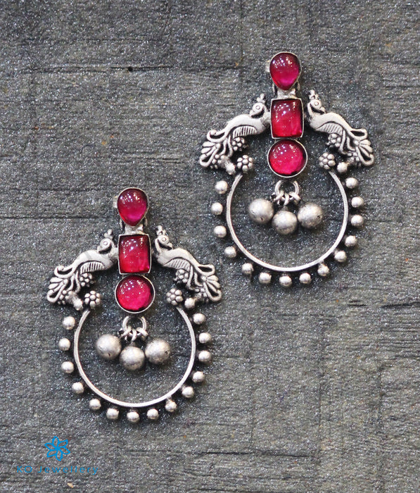 The Nabin Silver Peacock Earrings (Red)