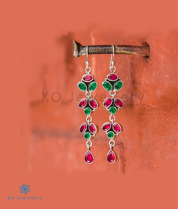 The Jia Silver Gemstone Earrings-Red/Green