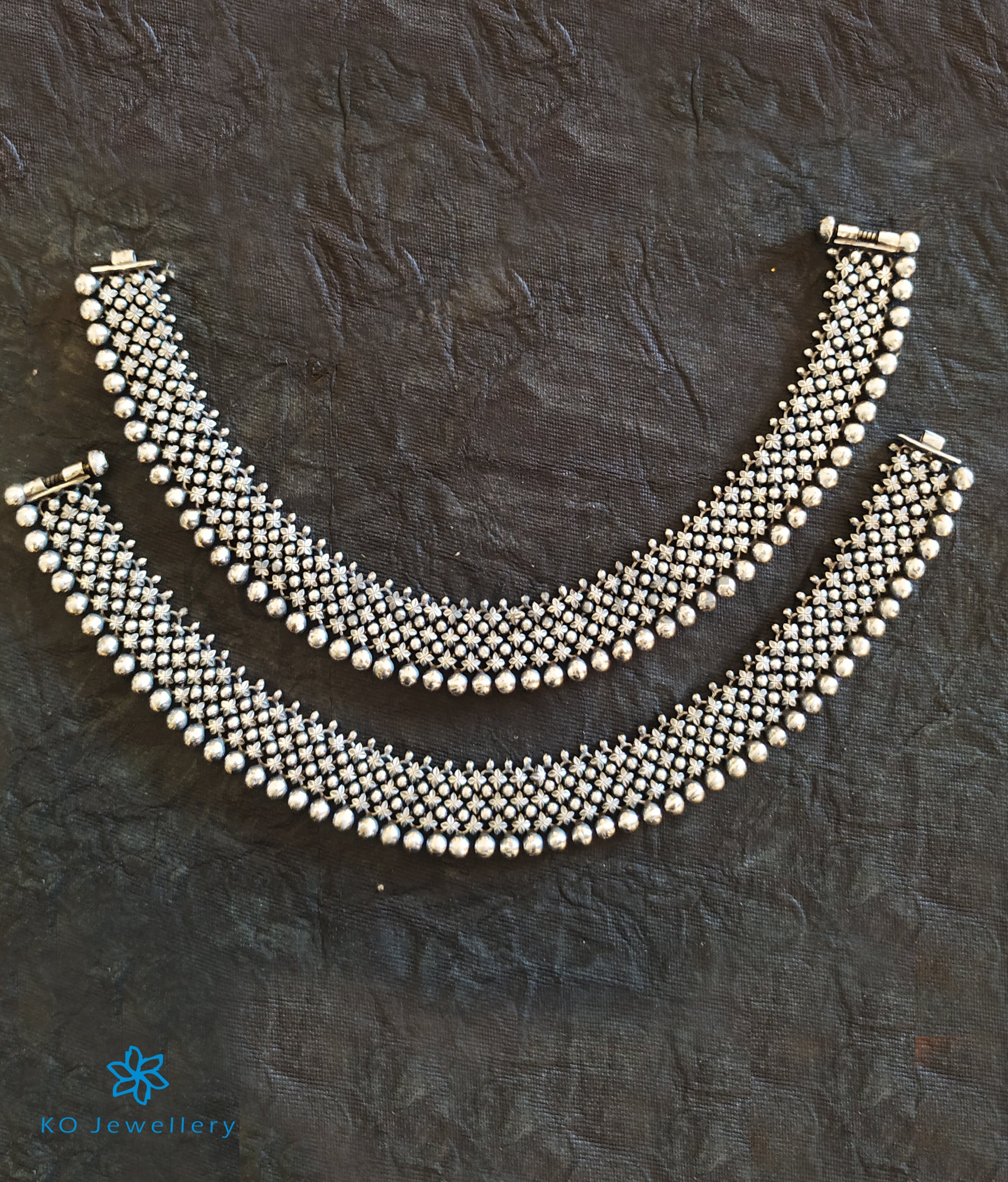 The Shringara Pure Silver Oxidised Ankle Bracelets KO Jewellery