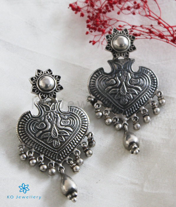 The Dhvajin Silver Peacock Earrings (Oxidised)