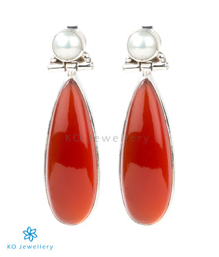 Pearl and red onyx dangling gemstone earrings online