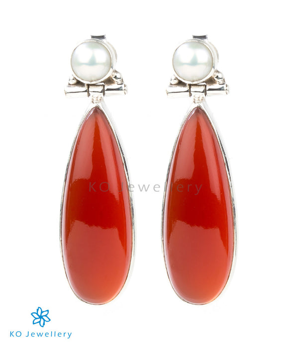 Pearl and red onyx dangling gemstone earrings online