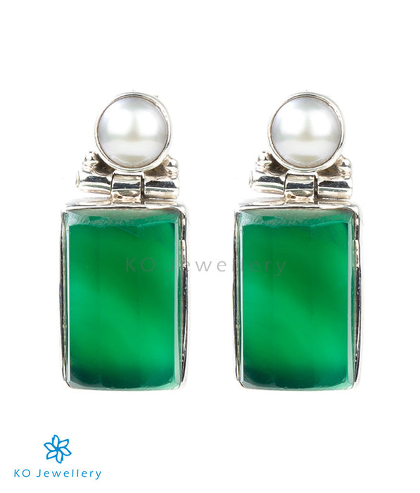 Small earrings with green onyx and pearl daily wear