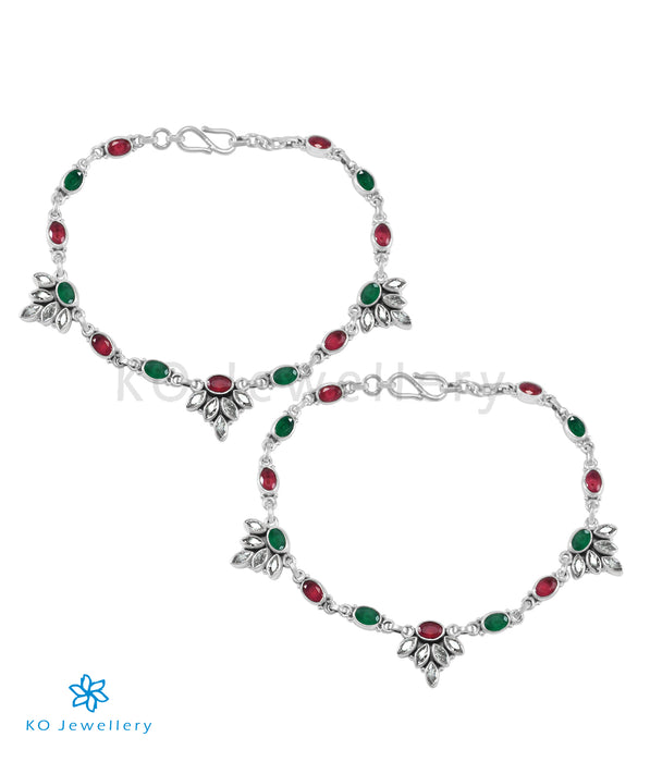 The Kamna Silver Gemstone Anklets (Red/Green)