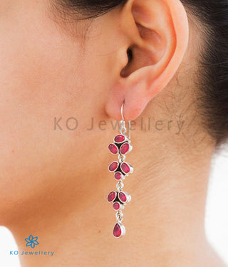 The Jia Silver Gemstone Earrings-Red